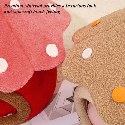 Mushroom Cat Cave Bed for Indoor Cats - Soft Warm Enclosed Pet Hideout with Removable Cushion & Hanging Fluffy Ball Fits Kittens Puppies(Pink,18.9''X21.65''X18.9'')
