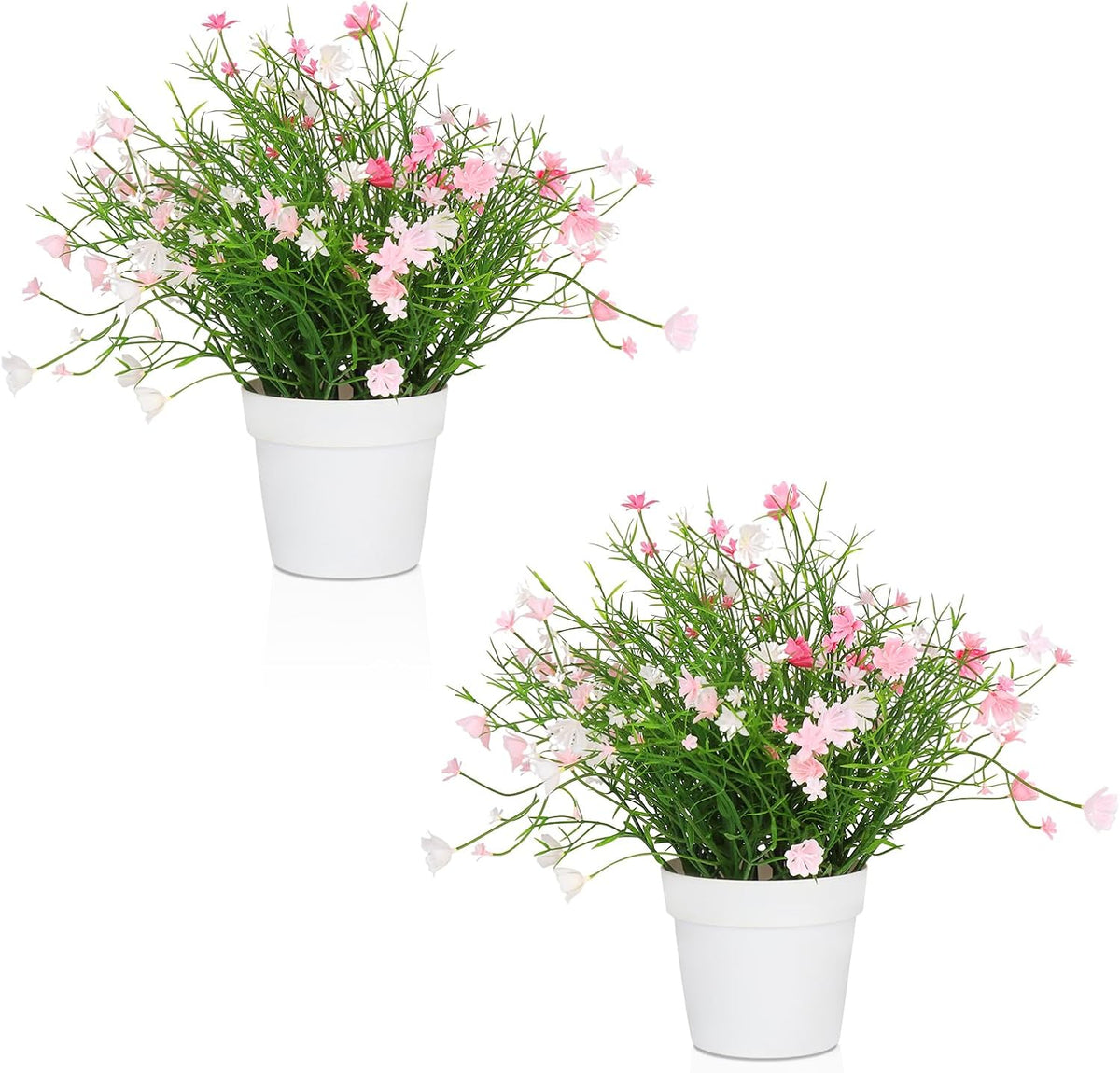 Artificial Babys Breath Potted Fake Plants with Flowers Faux Plants Indoor for Home Office Bookshelf Table Room Decor, Pink (Pack of 2)