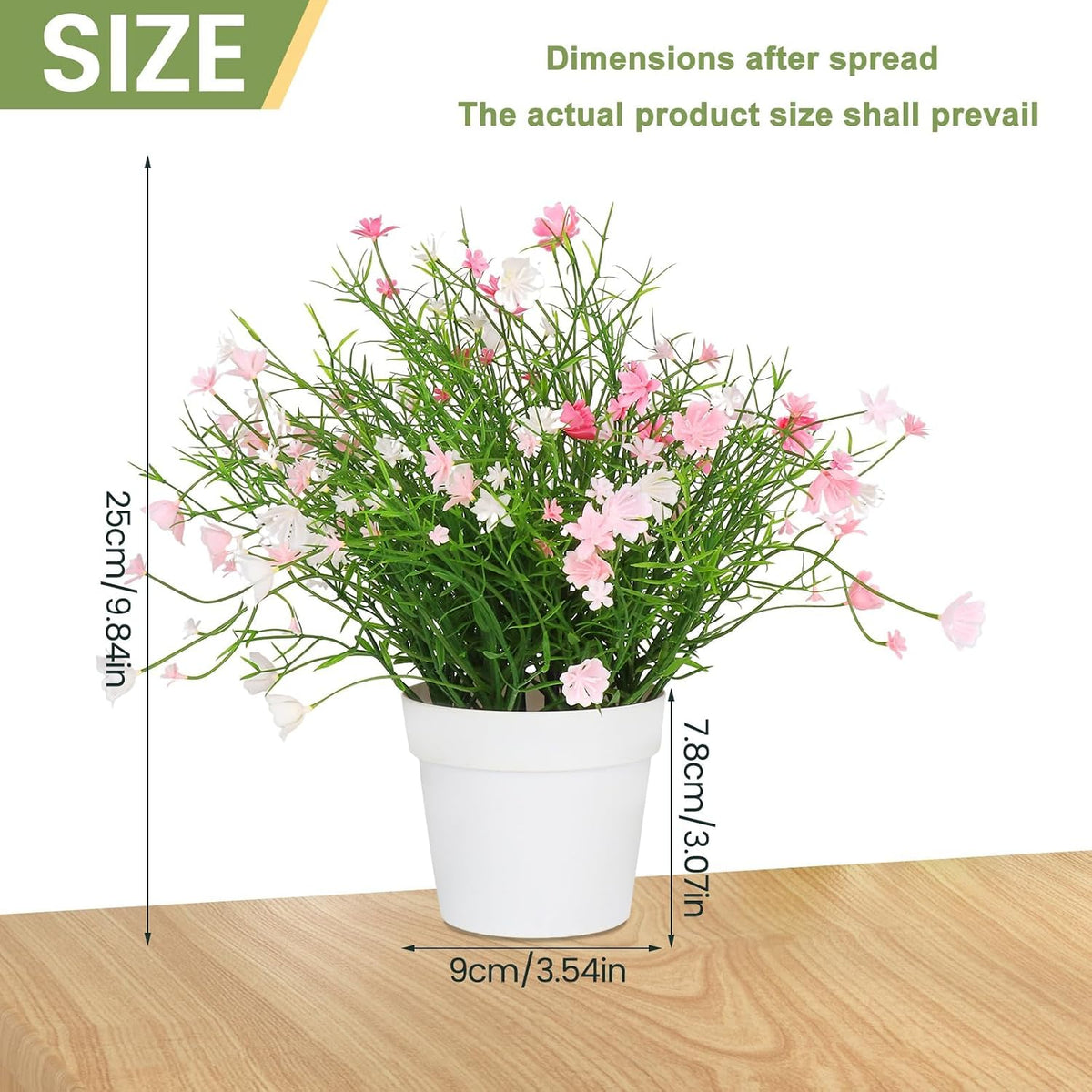 Artificial Babys Breath Potted Fake Plants with Flowers Faux Plants Indoor for Home Office Bookshelf Table Room Decor, Pink (Pack of 2)