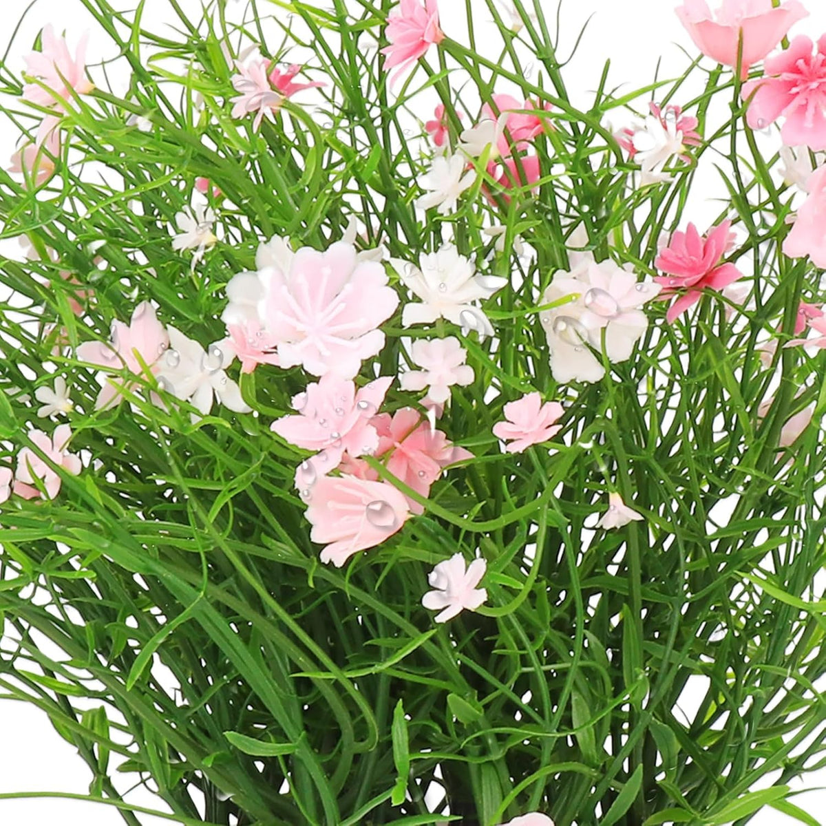 Artificial Babys Breath Potted Fake Plants with Flowers Faux Plants Indoor for Home Office Bookshelf Table Room Decor, Pink (Pack of 2)