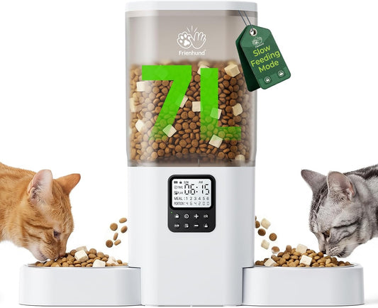 Frienhund Timed Automatic Cat Feeder 2 Cats with Slow Feed: Dual Automatic Dog Feeder with Information Visualization, Programmable Auto Cat Food Dispenser for Multiple Pets,Detachable for Clean-29 Cup