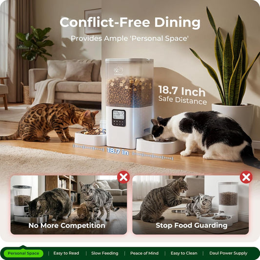Frienhund Timed Automatic Cat Feeder 2 Cats with Slow Feed: Dual Automatic Dog Feeder with Information Visualization, Programmable Auto Cat Food Dispenser for Multiple Pets,Detachable for Clean-29 Cup