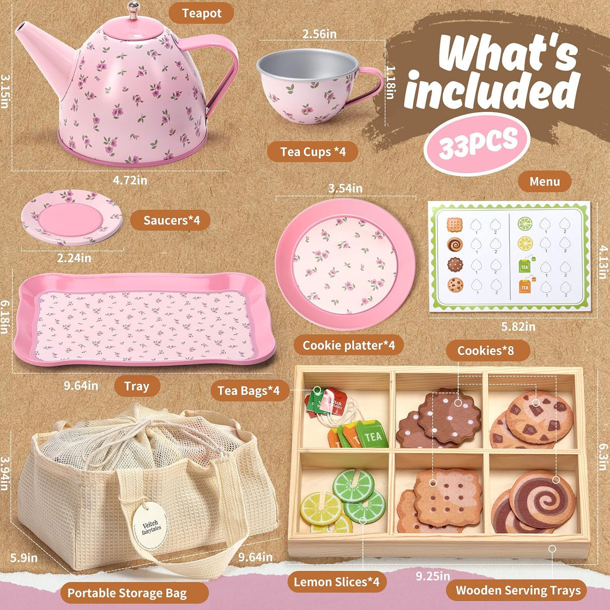 Kids Tea Party Set for Little Girl, Tea Sets for Toddler Pretend Play Food Kitchen Toy Accessories Gift for 3 4 5 6 Years Old Girls Boys (Pink)