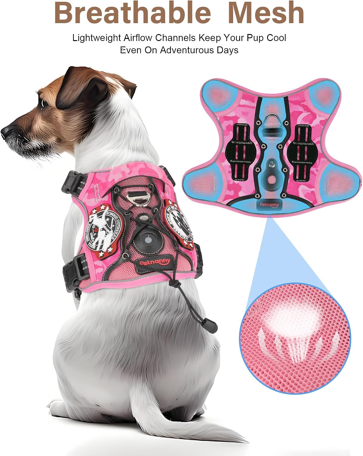 Tactical Dog Harness Breathable Mesh Service Vest M Pink Camo