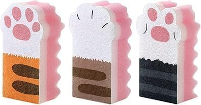 3Pcs Pink Random Style Cat Claw Design Kitchen Cleaning Sponges,Cute Household Cleaning Tool,Claw Design Non-Scratch Dishwashing Scrub Sponge Kitchen Cleaning Tool,Household Supplies