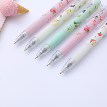 12PCS Fruit-Themed Gel Pens, Cute Retractable Writing Pens Featuring Strawberry, Cherry, Peach, Apple, Avocado, and Pear Designs, 0.5mm Black Ink Rollerball Pens for Students