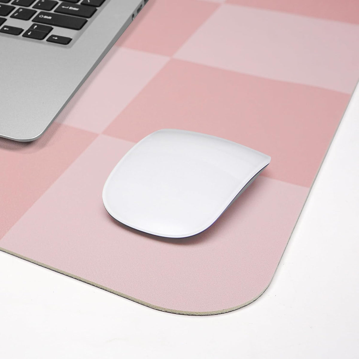 Pink Checkered Desk Mat, 31.5" x 12"，Waterproof PU Leather Desk pad