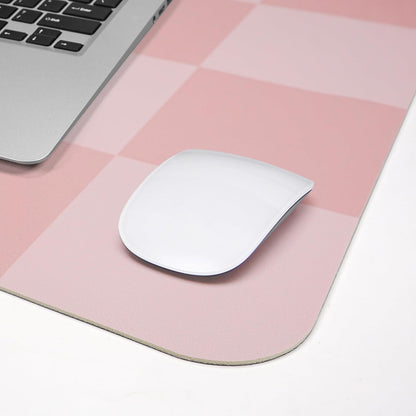 Pink Checkered Desk Mat, 31.5" x 12"，Waterproof PU Leather Desk pad