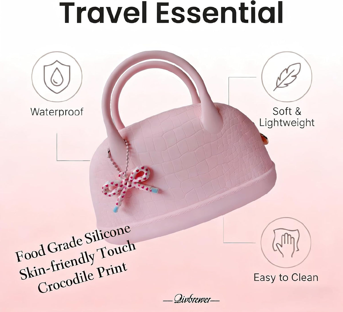 Silicone Makeup Handbag Portable Cosmetic Organizer - Waterproof & Easy to Clean, Travel & Home Storage for Women & Girls - Light Pink