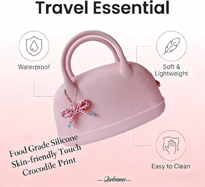 Silicone Makeup Handbag Portable Cosmetic Organizer - Waterproof & Easy to Clean, Travel & Home Storage for Women & Girls - Light Pink