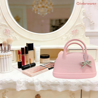 Silicone Makeup Handbag Portable Cosmetic Organizer - Waterproof & Easy to Clean, Travel & Home Storage for Women & Girls - Light Pink