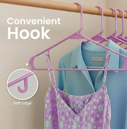 Plastic Hangers 50 Pack – Built-in Strap Hooks Pink