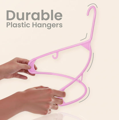 Plastic Hangers 50 Pack – Built-in Strap Hooks Pink