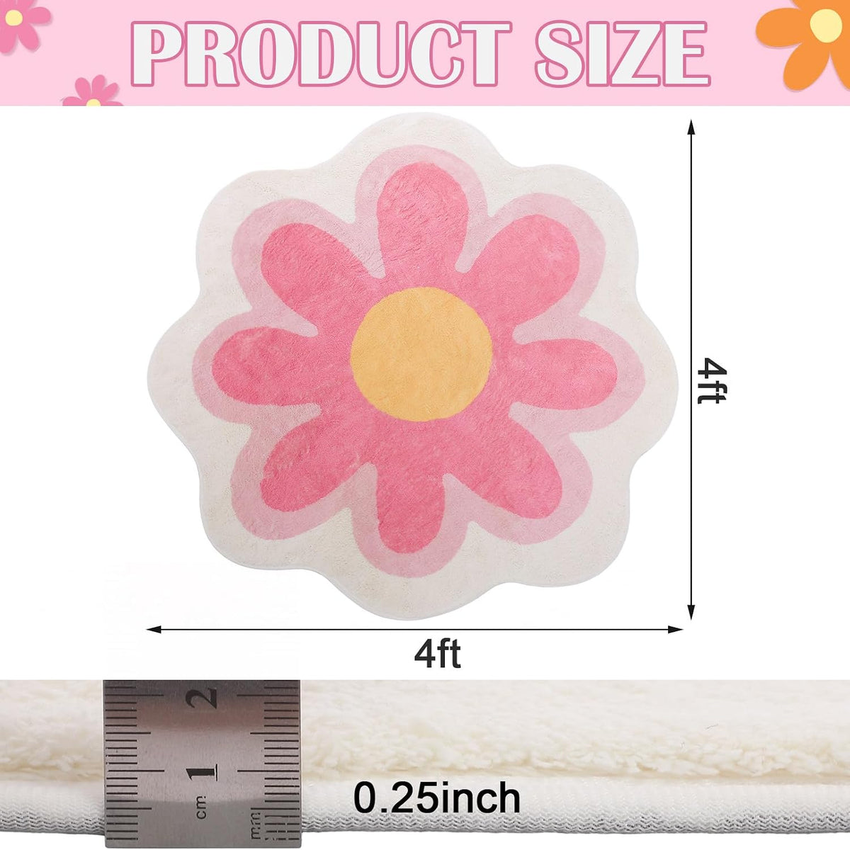 Aesthetic Flower Round Area Rug Non Slip Floor Mat, 4 ft, Pink