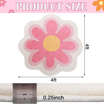 Aesthetic Flower Round Area Rug Non Slip Floor Mat, 4 ft, Pink