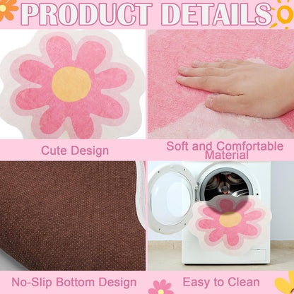 Aesthetic Flower Round Area Rug Non Slip Floor Mat, 4 ft, Pink