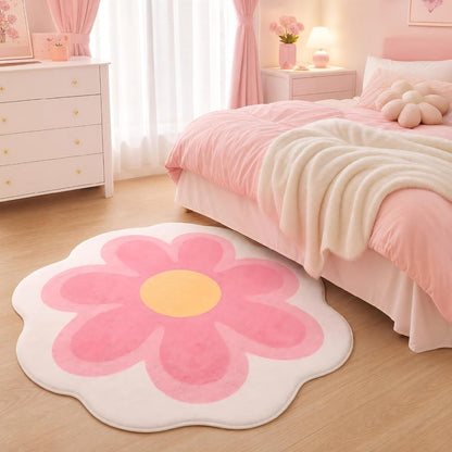 Aesthetic Flower Round Area Rug Non Slip Floor Mat, 4 ft, Pink