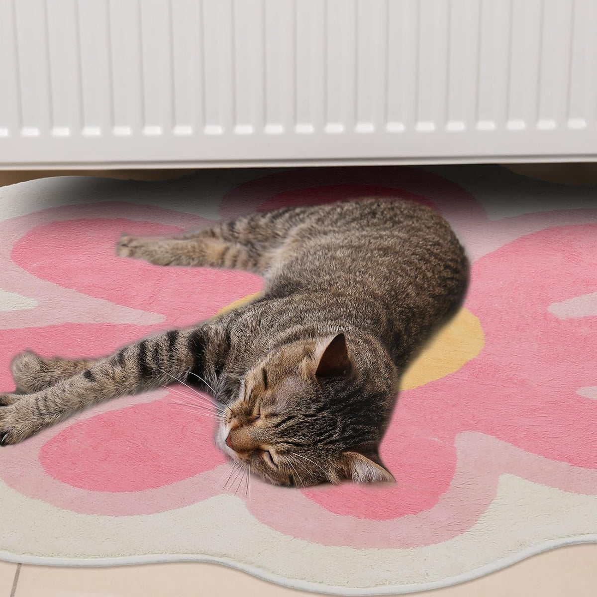 Aesthetic Flower Round Area Rug Non Slip Floor Mat, 4 ft, Pink