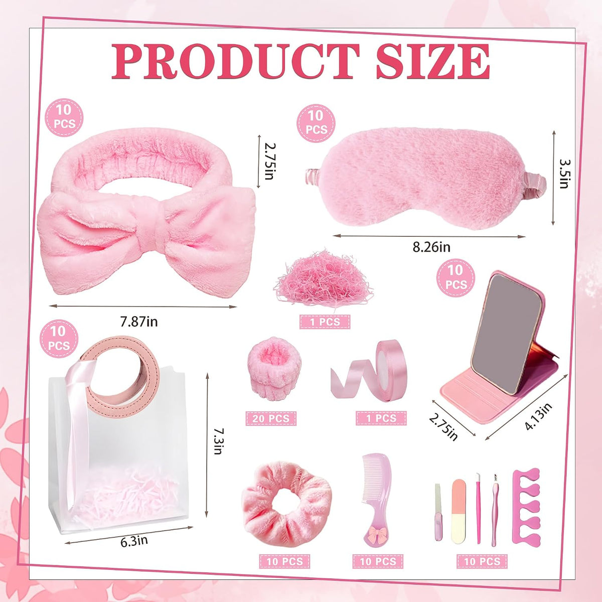 92 Pcs Pink Spa Sleepover Party Supplies for Girls, Include Skincare Headband Set Scrunchie Eye Mask, Mirror Hair, Comb, Nail Care Gift Bags for Spa Slumber Birthday Party Favors Supplies