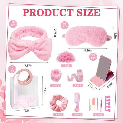92 Pcs Pink Spa Sleepover Party Supplies for Girls, Include Skincare Headband Set Scrunchie Eye Mask, Mirror Hair, Comb, Nail Care Gift Bags for Spa Slumber Birthday Party Favors Supplies