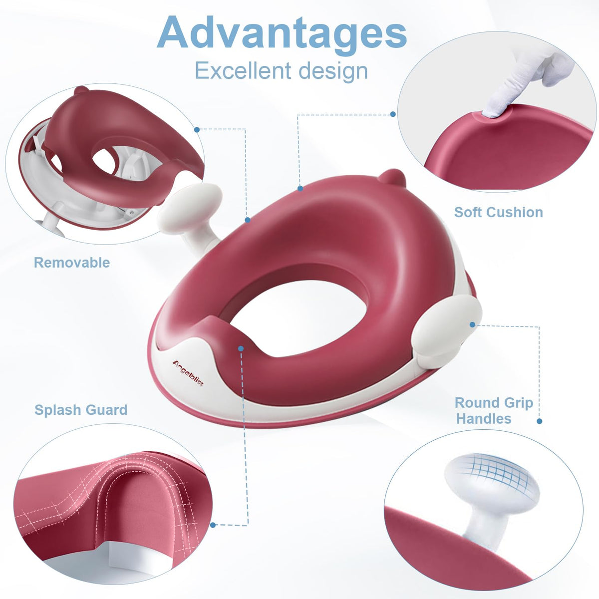 Potty Training Toilet Seat with Cushion, Handles, Splash Guard