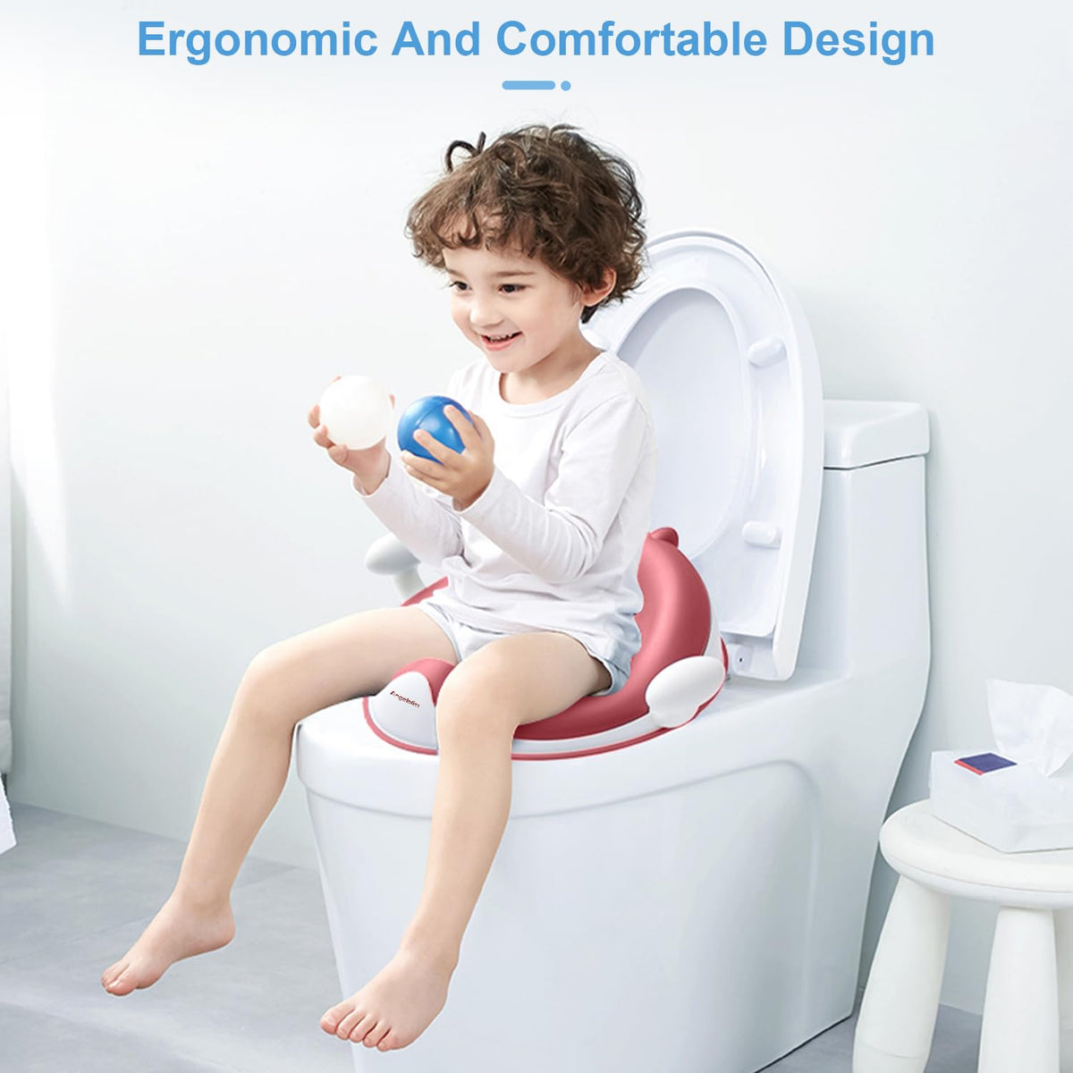 Potty Training Toilet Seat with Cushion, Handles, Splash Guard
