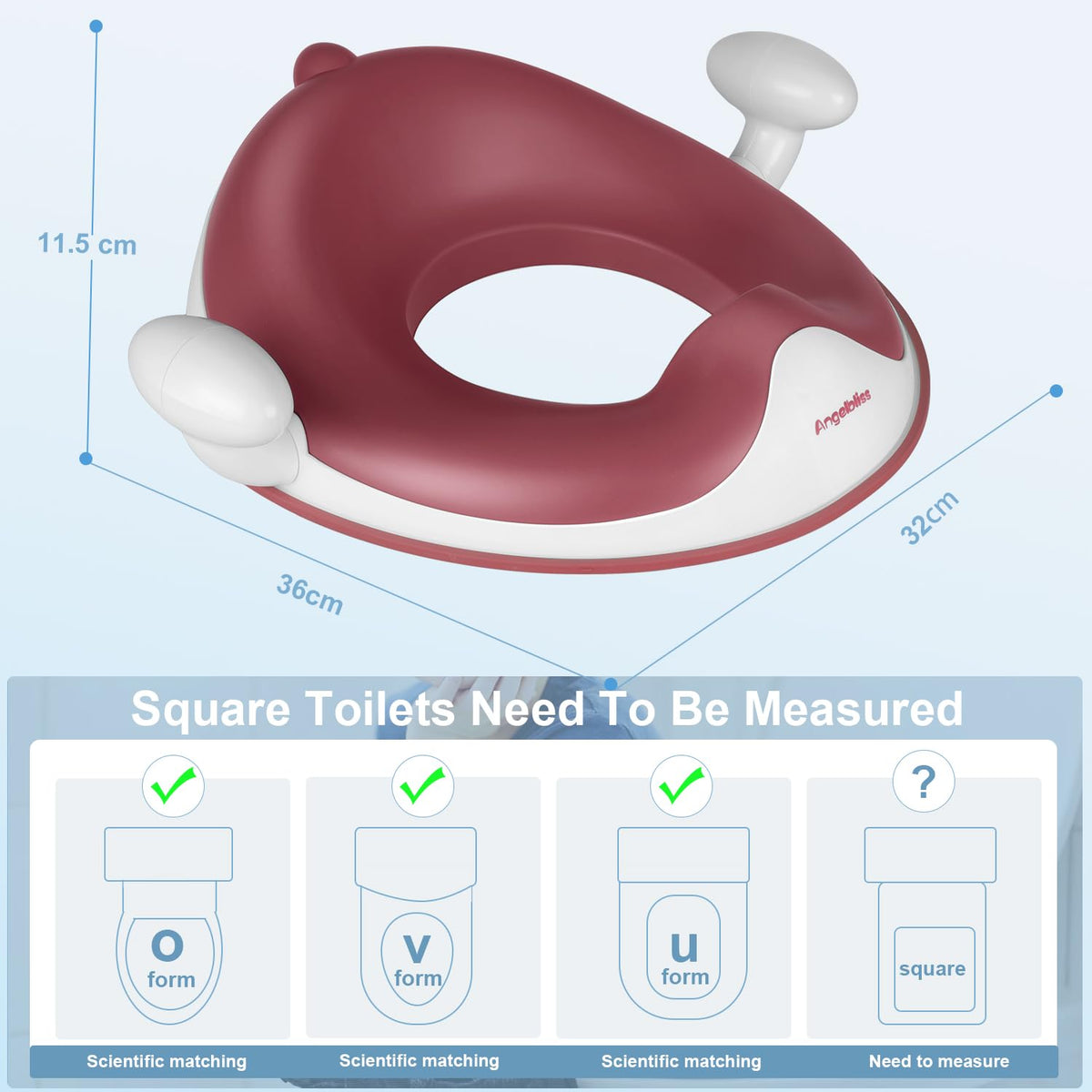 Potty Training Toilet Seat with Cushion, Handles, Splash Guard