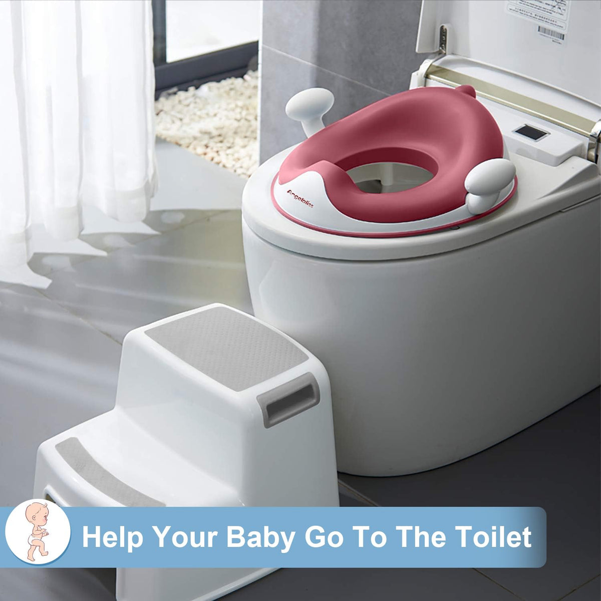 Potty Training Toilet Seat with Cushion, Handles, Splash Guard