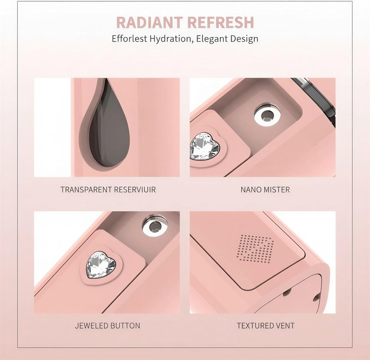 2 Pcs Portable Nano Mister, USB Rechargeable Mini Facial Steamer & Humidifier in Pink White, 4 x 1.18 in, for Face Hydration, Makeup Setting, Eyelash Extensions