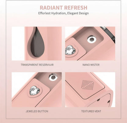 2 Pcs Portable Nano Mister, USB Rechargeable Mini Facial Steamer & Humidifier in Pink White, 4 x 1.18 in, for Face Hydration, Makeup Setting, Eyelash Extensions