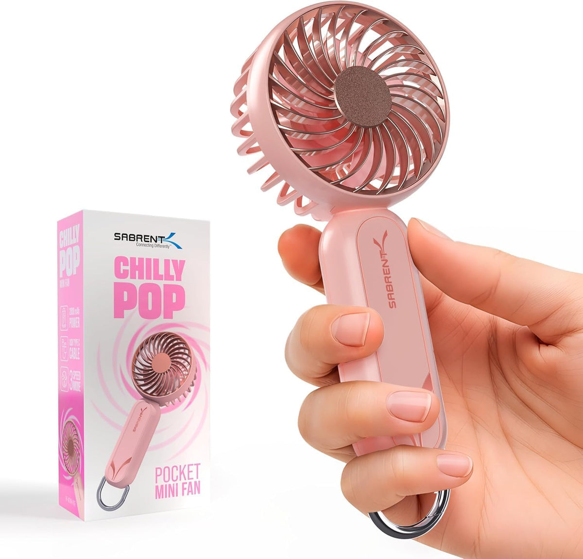 ChillyPop Mini Portable Handheld Personal Fan, Pink (HF-M2WH-RSE)