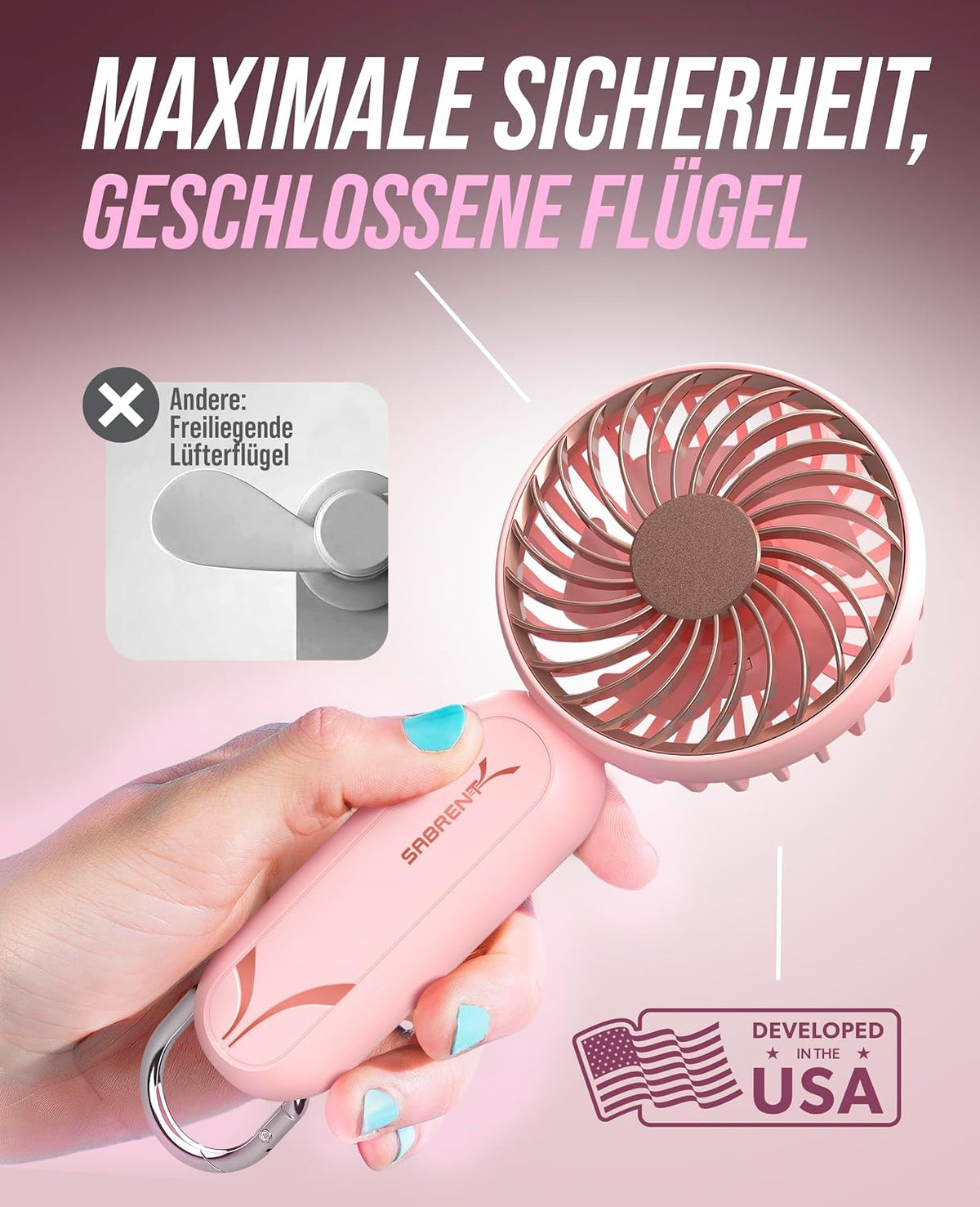 ChillyPop Mini Portable Handheld Personal Fan, Pink (HF-M2WH-RSE)