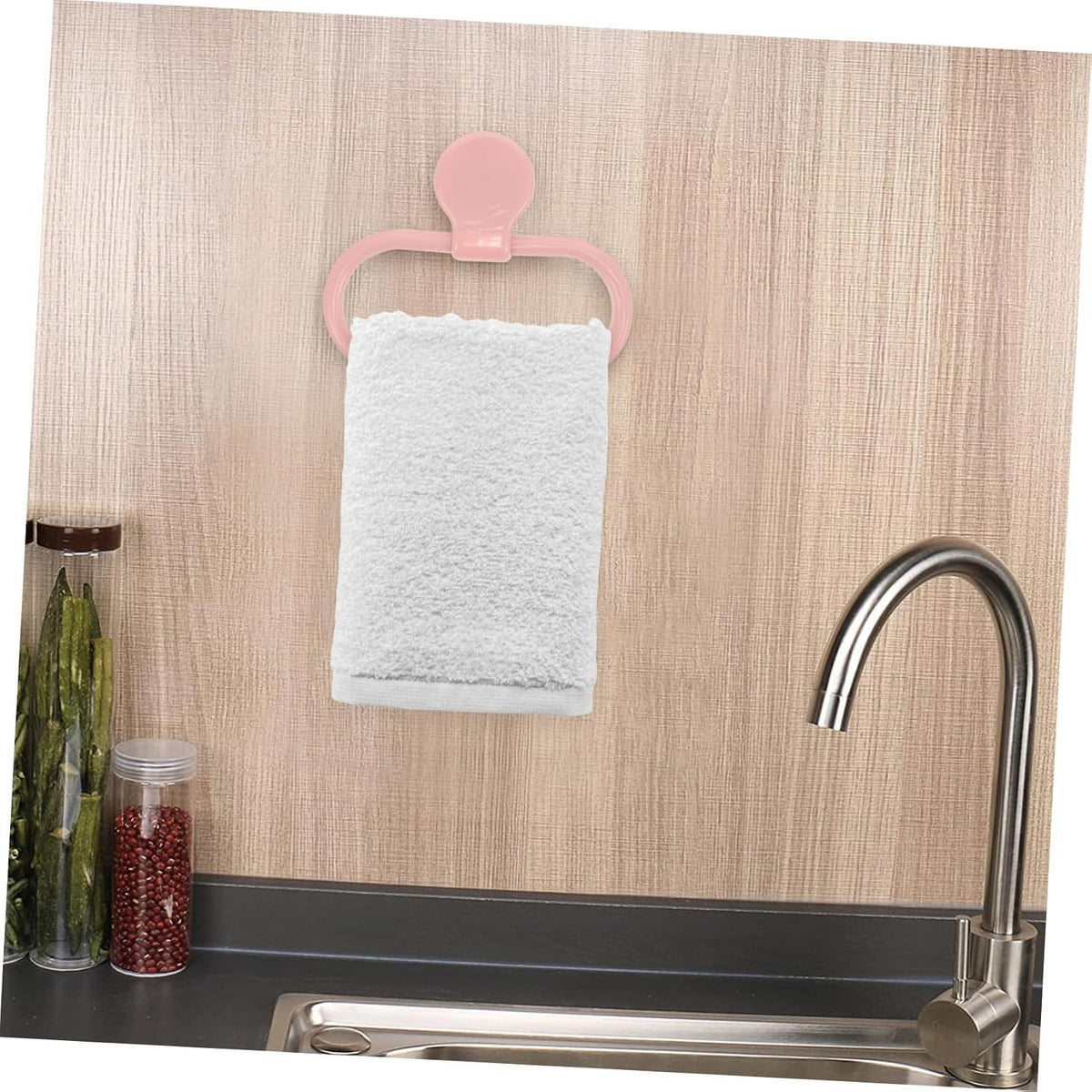 Pink Self Adhesive Towel Ring No Drilling Bathroom Holder