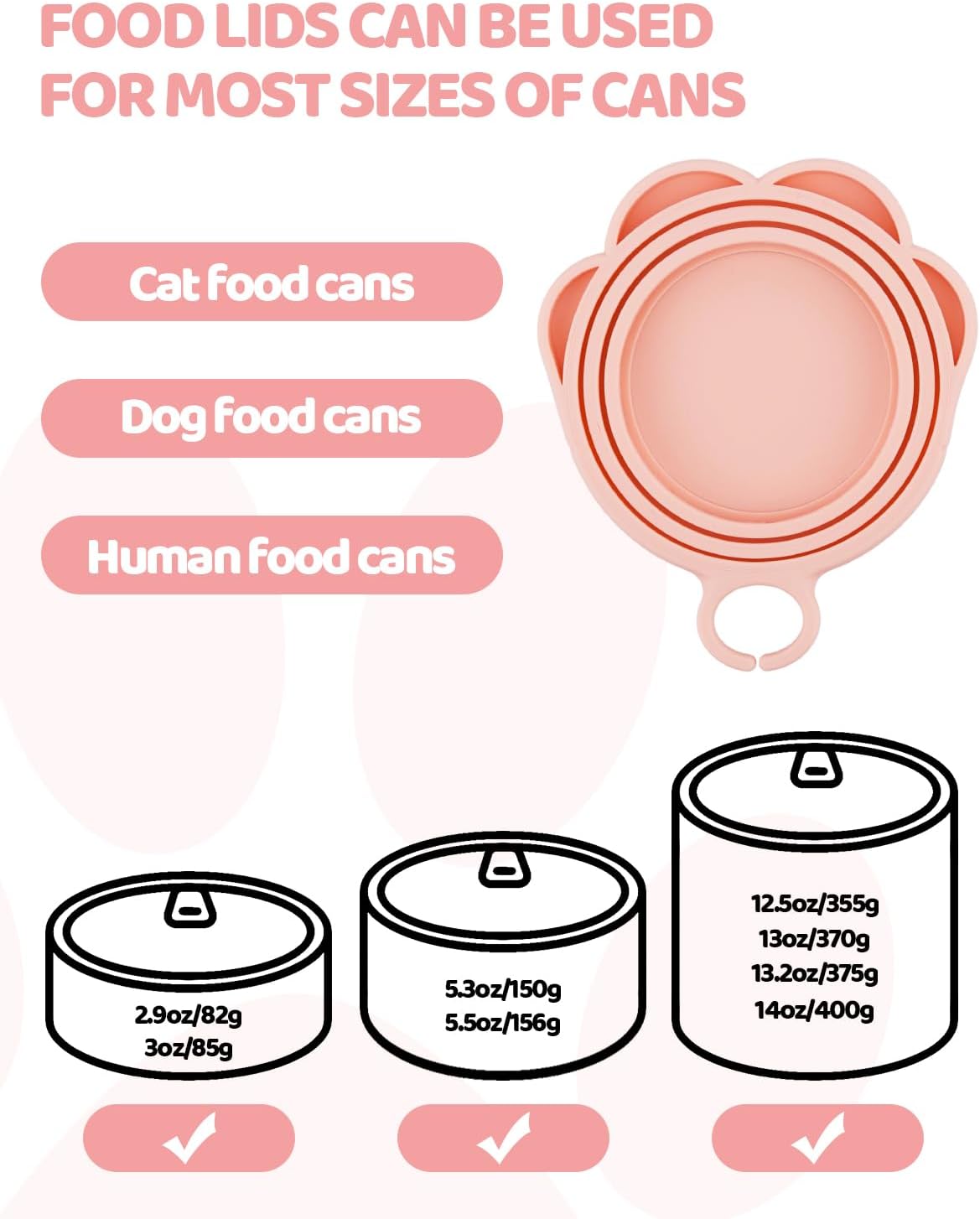 5 PCS Cat Food Can Covers Lids Set, Silicone Pet Food Can Lids with Multi-Function Cat Food Spoon and Opener, Cat Bar Squeezer, Stainless Steel Wet Food Spoon for Cats and Dogs (Pink) (Flower Pattern)