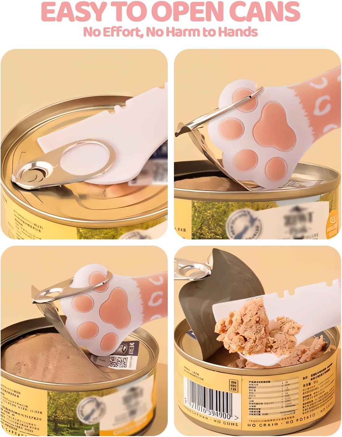 5 PCS Cat Food Can Covers Lids Set, Silicone Pet Food Can Lids with Multi-Function Cat Food Spoon and Opener, Cat Bar Squeezer, Stainless Steel Wet Food Spoon for Cats and Dogs (Pink) (Flower Pattern)
