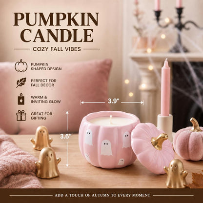 Ghost Pumpkin Shaped Candle 9 oz Ceramic Candle Jar