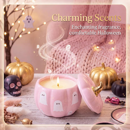 Ghost Pumpkin Shaped Candle 9 oz Ceramic Candle Jar