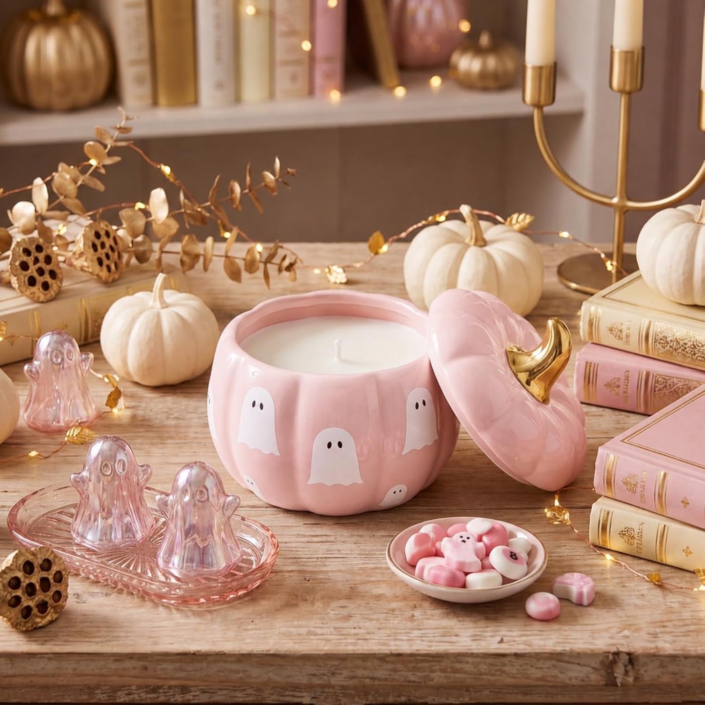 Ghost Pumpkin Shaped Candle 9 oz Ceramic Candle Jar