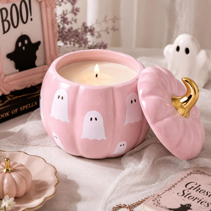 Ghost Pumpkin Shaped Candle 9 oz Ceramic Candle Jar