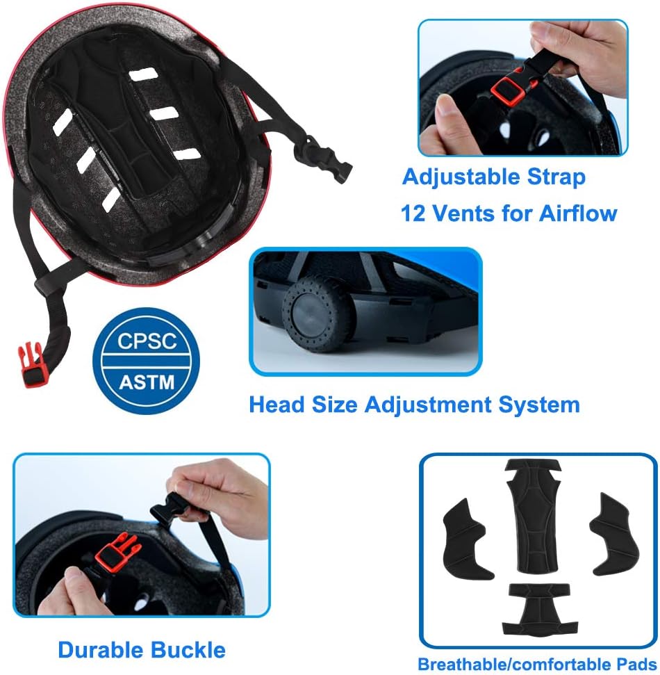 Bike Skateboard Helmet, 3 Sizes for Adult Youth Kids Women Men Boys Girls