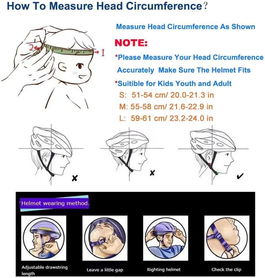 Bike Skateboard Helmet, 3 Sizes for Adult Youth Kids Women Men Boys Girls