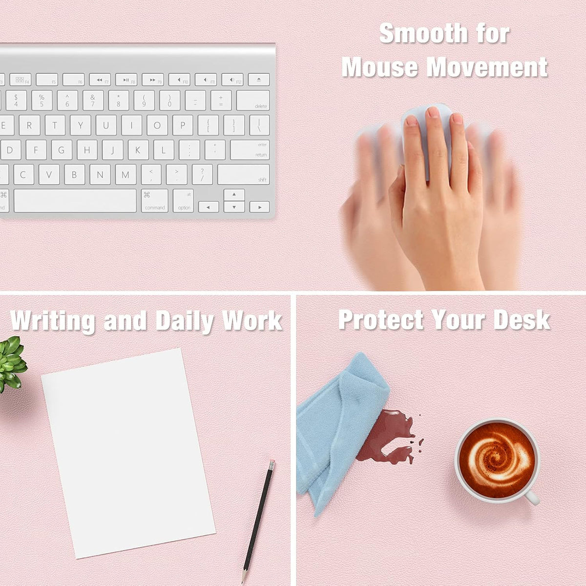 Desk Pad, 30" x 14" PU Leather Desk Mat, XL Extended Mouse Pad, Waterproof Desktop Blotter Protector, Non-Slip Ultra Thin Large Laptop Keyboard Writing Mat for Office Home, Pink