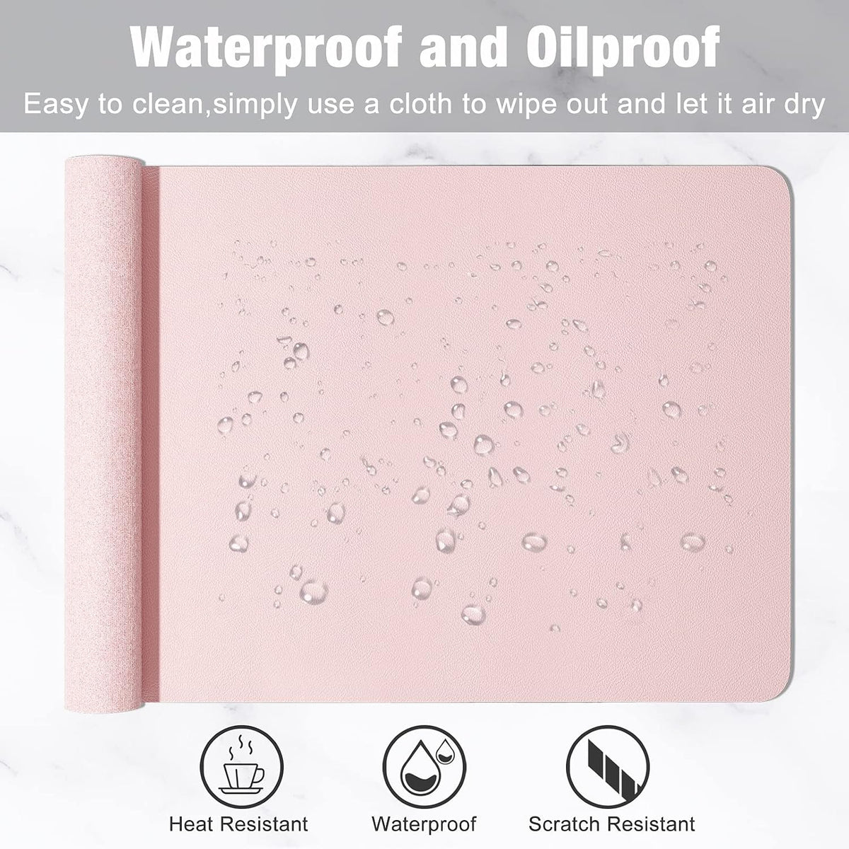 Desk Pad, 30" x 14" PU Leather Desk Mat, XL Extended Mouse Pad, Waterproof Desktop Blotter Protector, Non-Slip Ultra Thin Large Laptop Keyboard Writing Mat for Office Home, Pink