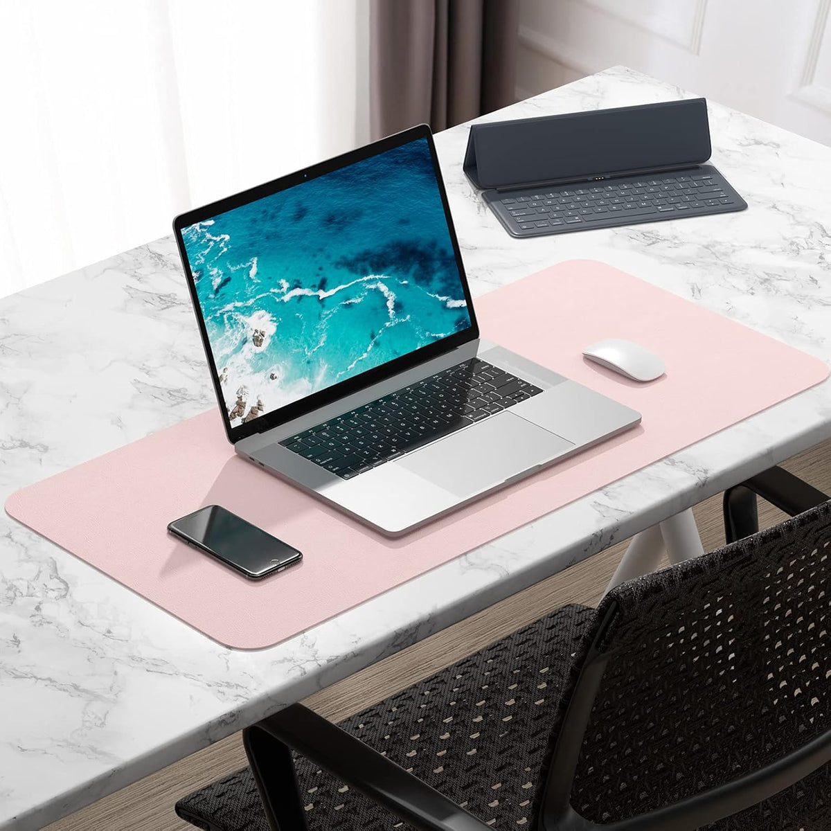 Desk Pad, 30" x 14" PU Leather Desk Mat, XL Extended Mouse Pad, Waterproof Desktop Blotter Protector, Non-Slip Ultra Thin Large Laptop Keyboard Writing Mat for Office Home, Pink