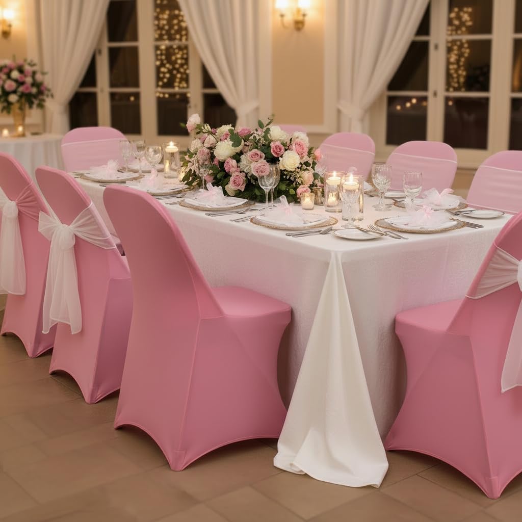 2 Packs Folding Chair Covers Seat Cover for Dining Wedding Party (2, Pink)