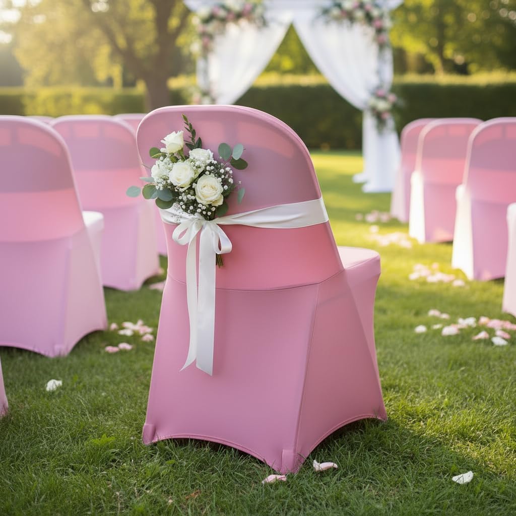 2 Packs Folding Chair Covers Seat Cover for Dining Wedding Party (2, Pink)