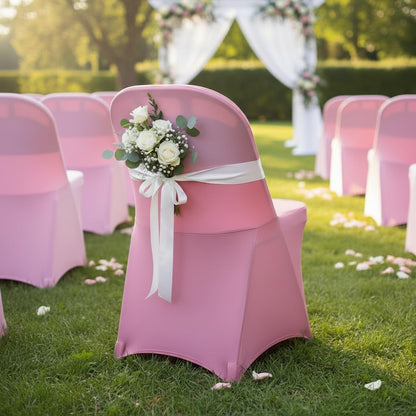2 Packs Folding Chair Covers Seat Cover for Dining Wedding Party (2, Pink)