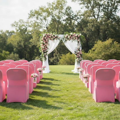 2 Packs Folding Chair Covers Seat Cover for Dining Wedding Party (2, Pink)