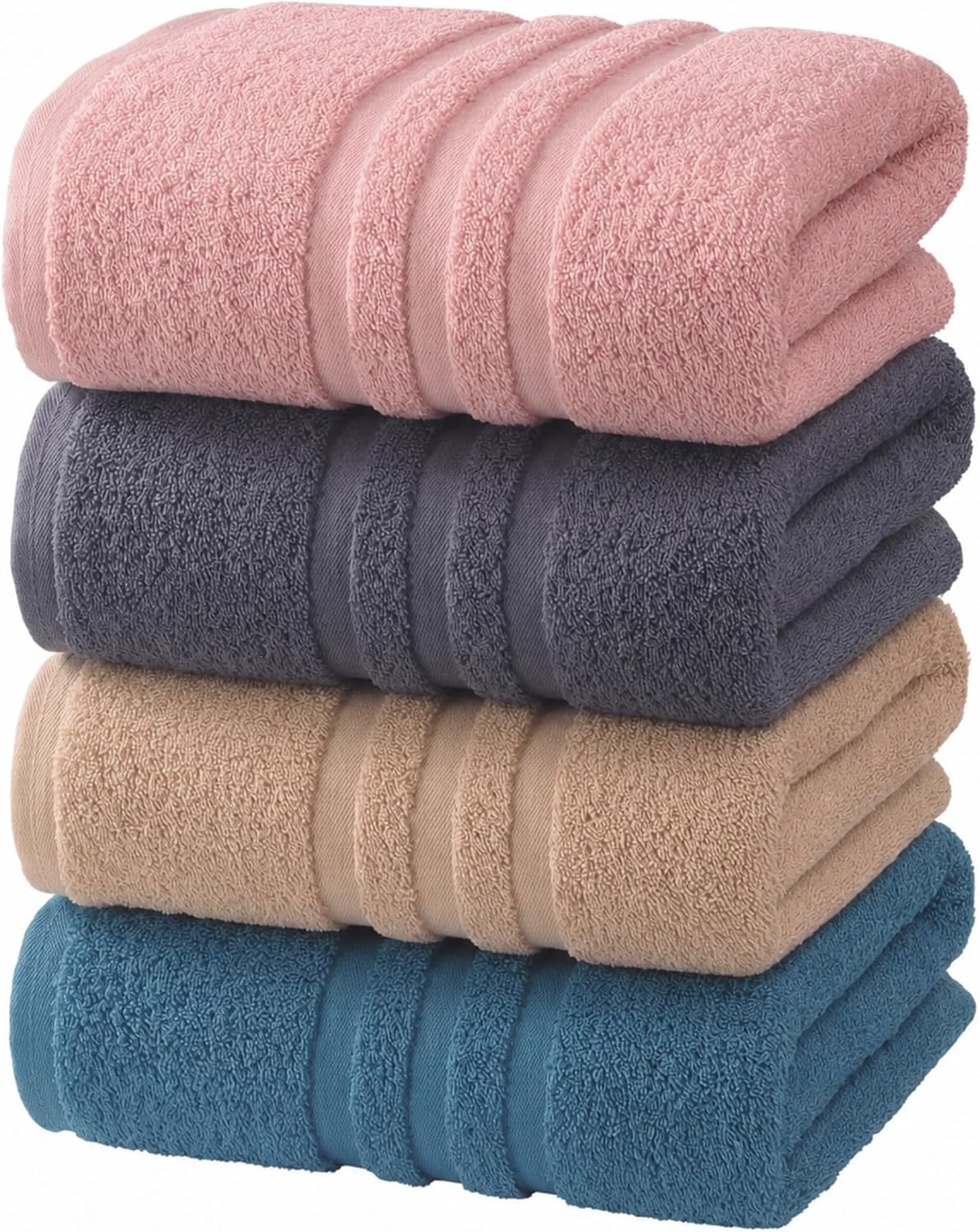 Large 100% Organic Cotton Bath Towels 4 Pack, 30x60 in, Multicolor
