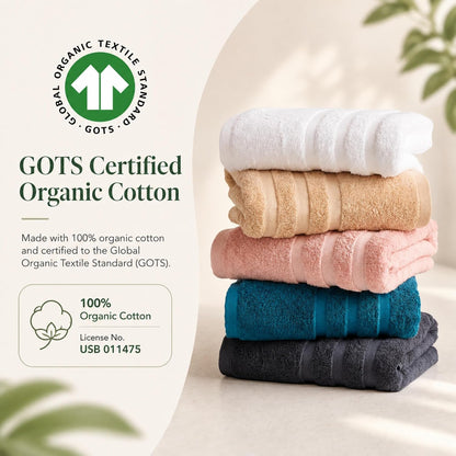 Large 100% Organic Cotton Bath Towels 4 Pack, 30x60 in, Multicolor